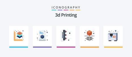 Paquete de 5 iconos planos de impresión 3d que incluye modelado. forma. fábrica. impresión. d. diseño de iconos creativos vector