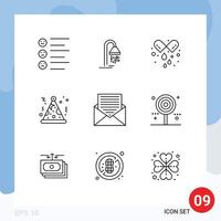 Universal Icon Symbols Group of 9 Modern Outlines of email communication capsule night hat Editable Vector Design Elements