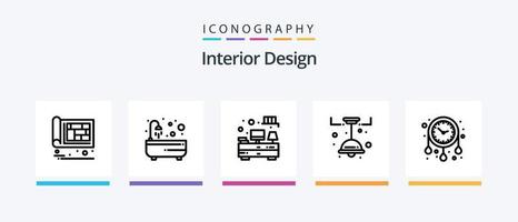 paquete de iconos de la línea 5 de diseño de interiores que incluye peces. sofá. reloj. lámpara. casa. diseño de iconos creativos vector