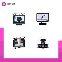 User Interface Pack of 4 Basic Filledline Flat Colors of screen back to school attention device education Editable Vector Design Elements