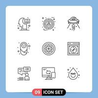 Editable Vector Line Pack of 9 Simple Outlines of extractor children space ship child alien Editable Vector Design Elements