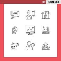 9 Universal Outline Signs Symbols of chart think home mind head Editable Vector Design Elements