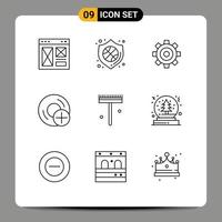 9 Universal Outlines Set for Web and Mobile Applications disc computers badge add setting Editable Vector Design Elements