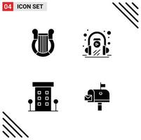 Universal Icon Symbols Group of 4 Modern Solid Glyphs of culture buildings history headphone shop front Editable Vector Design Elements