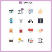 Group of 16 Flat Colors Signs and Symbols for phone device scan stop gesture Editable Pack of Creative Vector Design Elements