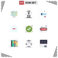 Group of 9 Modern Flat Colors Set for check management direction business remove Editable Vector Design Elements