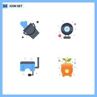 User Interface Pack of 4 Basic Flat Icons of bucket ocean tool webcam snorkel Editable Vector Design Elements