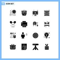 User Interface Pack of 16 Basic Solid Glyphs of medical travel monitor motel motel Editable Vector Design Elements