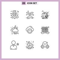 Modern Set of 9 Outlines and symbols such as cloud moon bag windy weather Editable Vector Design Elements