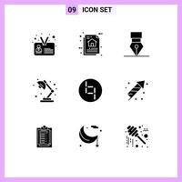 Set of 9 Commercial Solid Glyphs pack for ybcoin light program algorithm study wreath Editable Vector Design Elements