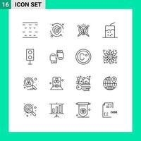 User Interface Pack of 16 Basic Outlines of products devices success soda cocktail Editable Vector Design Elements