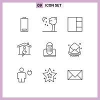 Set of 9 Commercial Outlines pack for device communication grid call enrgy Editable Vector Design Elements