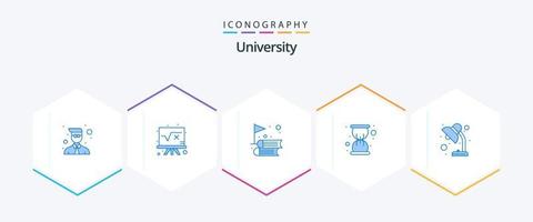 University 25 Blue icon pack including light. books. watch. glass vector