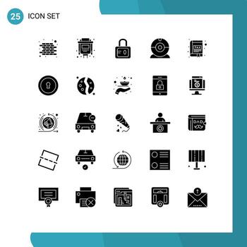 Pack of 25 Modern Solid Glyphs Signs and Symbols for Web Print Media such as keyhole interface study book app Editable Vector Design Elements