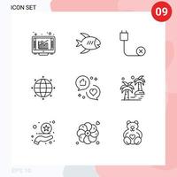 Group of 9 Outlines Signs and Symbols for communication world computers globe hardware Editable Vector Design Elements