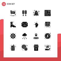 Group of 16 Solid Glyphs Signs and Symbols for development coding education browser study Editable Vector Design Elements