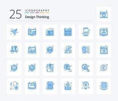 Design Thinking paquete de 25 iconos de color azul, incluida la producción. imágenes creativo. película. pensando vector