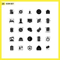 Solid Glyph Pack of 25 Universal Symbols of cottage villa stop labour multimedia plumb Editable Vector Design Elements