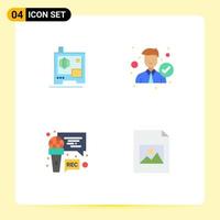 Set of 4 Vector Flat Icons on Grid for printer microphone accept office program Editable Vector Design Elements