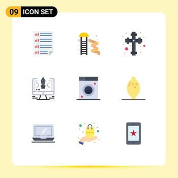 9 User Interface Flat Color Pack of modern Signs and Symbols of clean software park comuter pen Editable Vector Design Elements