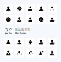 20 User Solid Glyph icon Pack like interface profile gear people avatar vector