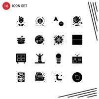 Modern Set of 16 Solid Glyphs Pictograph of business table globe minus trip world Editable Vector Design Elements