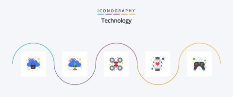 paquete de iconos de 5 planos de tecnología que incluye control. reloj inteligente. leva. elegante. corazón vector