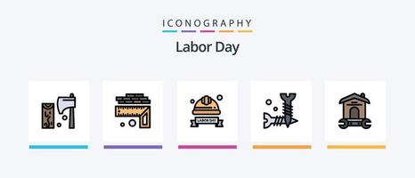 Labor Day Line Filled 5 Icon Pack Including construction tools . dinner. protection. Creative Icons Design vector