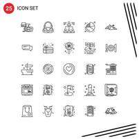 Set of 25 Vector Lines on Grid for finance business loving group teamwork Editable Vector Design Elements