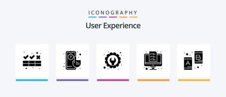 User Experience Glyph 5 Icon Pack Including chat. report. click. finance. tools. Creative Icons Design vector