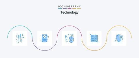 paquete de iconos de tecnología azul 5 que incluye cerebro. servidor. almacenamiento. estante. hardware vector