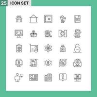 Modern Set of 25 Lines Pictograph of bookmark fire shack bell alarm Editable Vector Design Elements