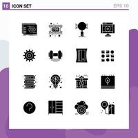 Modern Set of 16 Solid Glyphs and symbols such as video multimedia analysis movie security Editable Vector Design Elements