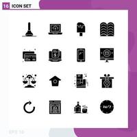 Universal Icon Symbols Group of 16 Modern Solid Glyphs of subscription credit drink card education Editable Vector Design Elements