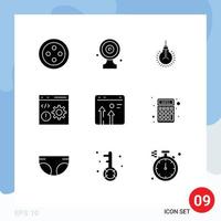 9 Thematic Vector Solid Glyphs and Editable Symbols of arrow development bulb develop browser Editable Vector Design Elements