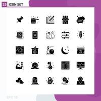 Mobile Interface Solid Glyph Set of 25 Pictograms of book speech sketch bubble sand Editable Vector Design Elements