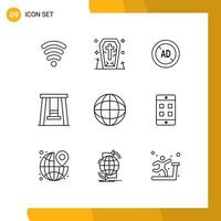 Stock Vector Icon Pack of 9 Line Signs and Symbols for mobile internet blocker global park Editable Vector Design Elements