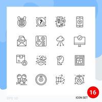 Pack of 16 creative Outlines of mobile application application info mobile love Editable Vector Design Elements