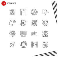 16 User Interface Outline Pack of modern Signs and Symbols of performance body nuclear avatar thumbs Editable Vector Design Elements