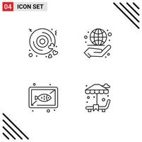 Mobile Interface Line Set of 4 Pictograms of disk seafood wedding hand dish Editable Vector Design Elements