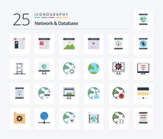 Network And Database 25 Flat Color icon pack including hosting. data. storage. data
