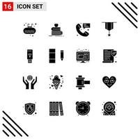 Pictogram Set of 16 Simple Solid Glyphs of insignia badge books messaging message Editable Vector Design Elements