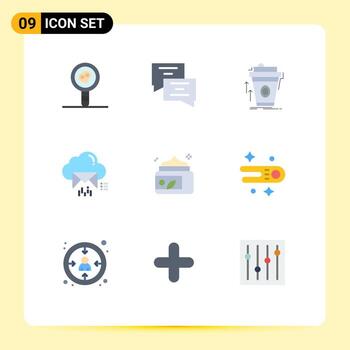 9 concepto de color plano para sitios web, móviles y aplicaciones, promoción de datos en crema, elementos de diseño de vectores editables en la nube de correo electrónico