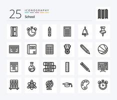 School 25 Line icon pack including education. education. education. bell. education vector