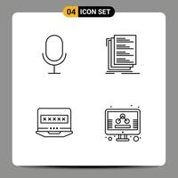 4 User Interface Line Pack of modern Signs and Symbols of mic computer code files security Editable Vector Design Elements