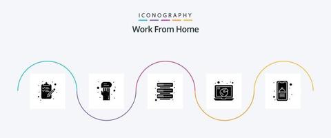 Work From Home Glyph 5 Icon Pack Including online. online. internet. sharing. communication vector