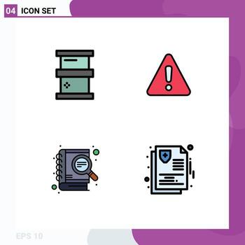 4 User Interface Filledline Flat Color Pack of modern Signs and Symbols of biochemistry development hazardous warning seo Editable Vector Design Elements