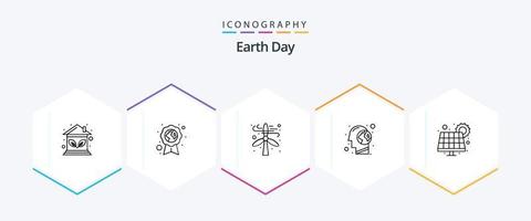 paquete de iconos de 25 líneas del día de la tierra que incluye energía. planeta. ecología. humano. cerebro vector