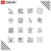Pack of 16 creative Outlines of umbrella technology search modern appliances Editable Vector Design Elements