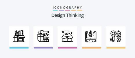paquete de iconos de línea 5 de pensamiento de diseño que incluye bombilla. caja. tornillo. planta. idea. diseño de iconos creativos vector